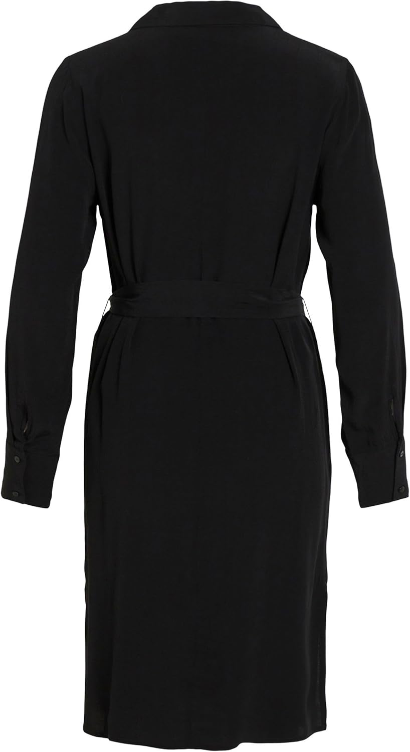 Vila Damen Vifini L/S Midi Shirt Dress-Noos Blusenkleid 34 Schwarz, 34 Schwarz