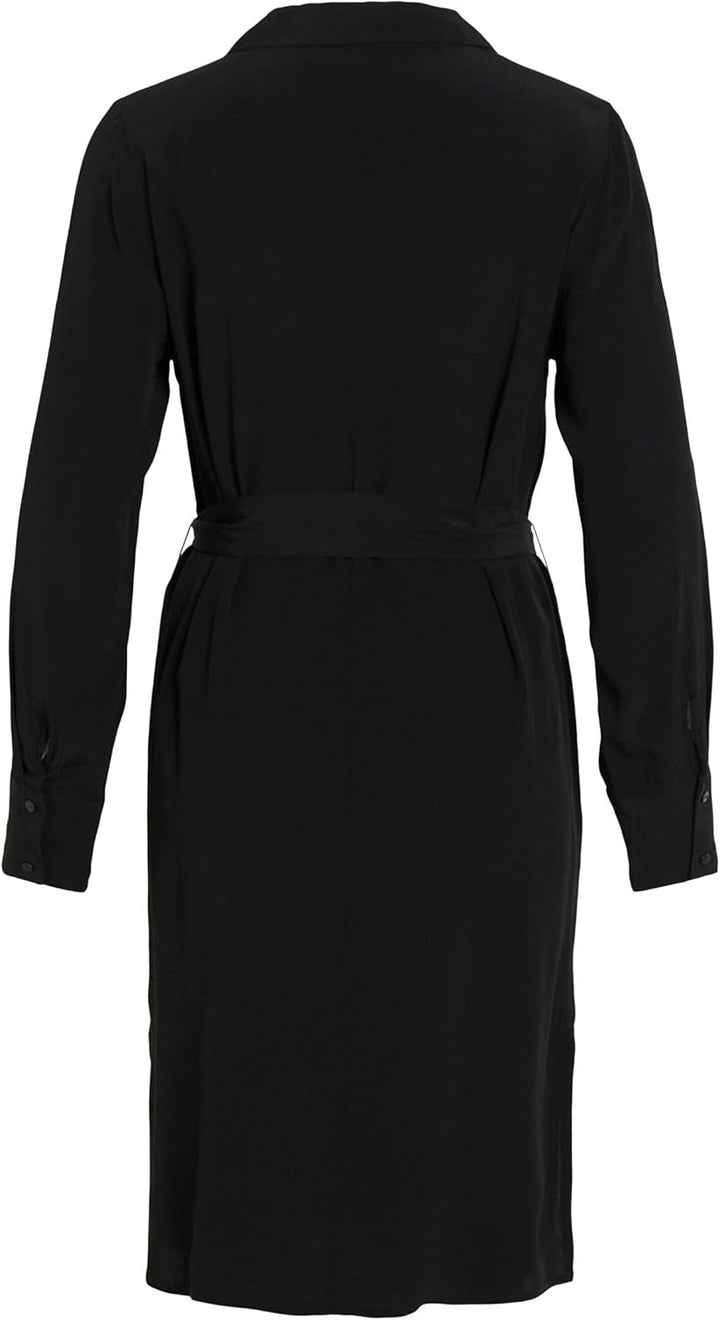 Vila Damen Vifini L/S Midi Shirt Dress-Noos Blusenkleid 34 Schwarz, 34 Schwarz