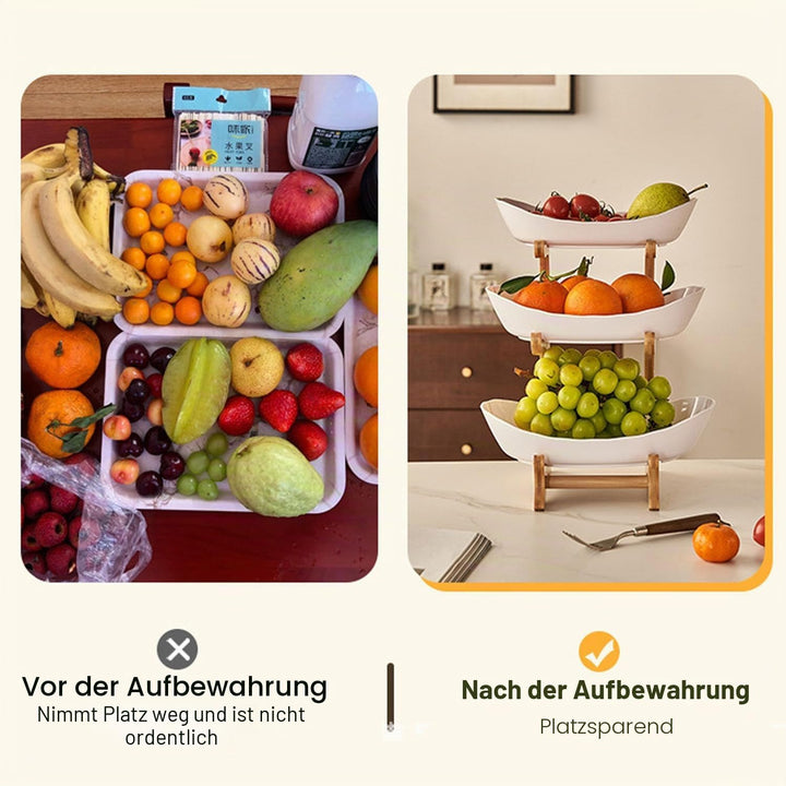 Etagere 3 Etagen mit Obstschale, Mehrstöckiger Obstkorb für Küche, Modern Obst Etagere Holz, Fruchtk
