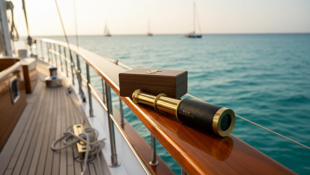 6 Handheld Brass Telescope with Wooden Box - Pirate Navigation 32, 32