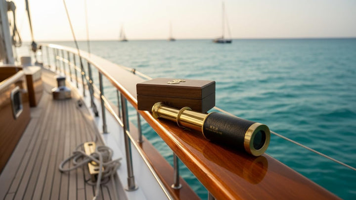 6 Handheld Brass Telescope with Wooden Box - Pirate Navigation 32, 32