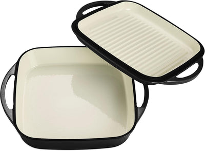 Echtwerk Universalbräter und Pfanne 2-in-1 Set, Gusseisen Auflaufform mit Deckel, Gusseisentopf mit