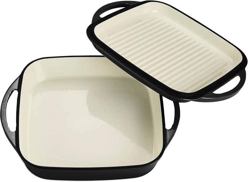 Echtwerk Universalbräter und Pfanne 2-in-1 Set, Gusseisen Auflaufform mit Deckel, Gusseisentopf mit