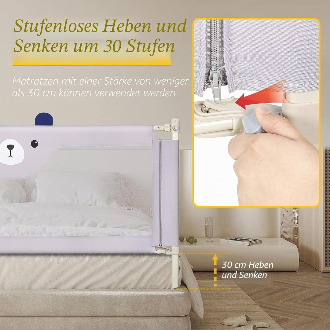 OHMG Bettgeländer,Sicherheitsgitter für Kinder,Sicherheitsgitter für Bett,höhenverstellbar,tragbar,B