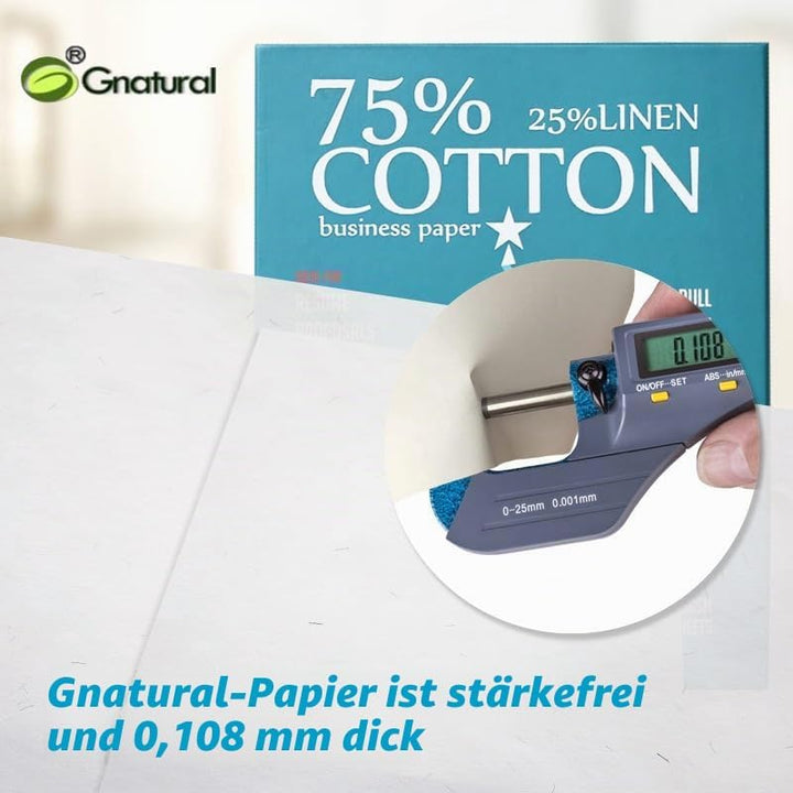 75% Baumwolle 25% Leinenpapier, 85 g/m², Laserdruckpapier, A4-Format, Weiss, 100 Blatt wasserfestes