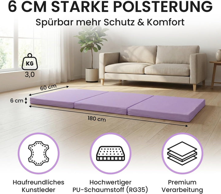 Jeflex - klappbare Weichbodenmatte & Turnmatte 180 x 60 x 6 cm MADE IN GERMANY/Gymnastikmatte tragba