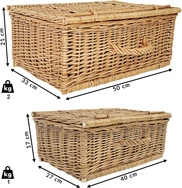 weeco Retro-Stil Korbkoffer Set 2 Stück. Weidenkorb 50cm und 40cm, Aufbewahrungskorb Geflochten. Org