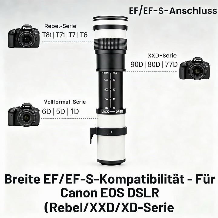 JINTU 420-800mm F8.3 Teleobjektiv EF Objektiv Manueller für Canon EOS Rebel T8i 4000D 2000D T7i T7 T