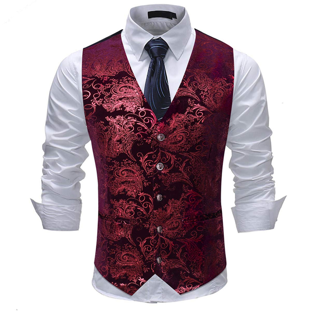 Allthemen Weste Herren Westen Gilet Jacquard Anzugweste für Hochzeit und Party XS Rot1, XS Rot1