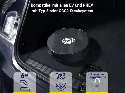 HELLA 8KE 358 255-061 Typ 2 Ladekabel 11KW für EV Elektroautos und Plug-in Hybrid - 3phasig - 16A -