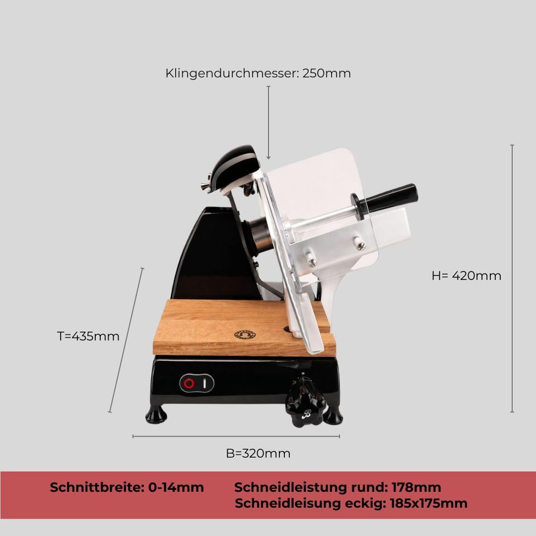 Berkel RL 250 schwarz Profi-Ausschnittmaschine, 250 mm, Aluminium, Schwarz, Weinfassholzbrett, manue
