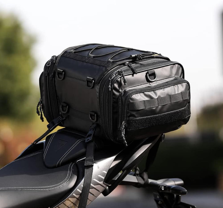 Rhinowalk Motorrad Hecktasche, wasserdichte Allwetter-/Kofferraum-/Gepäcktasche mit Sissy-Bar-Gurt,1