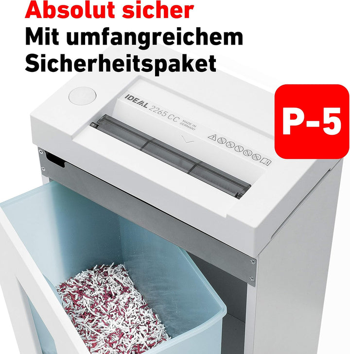 IDEAL 2265 Aktenvernichter, Sicherheitsstufe P-5, Partikelschnitt/Kreuzschnitt 2x15 mm, 4 Blatt Kapa