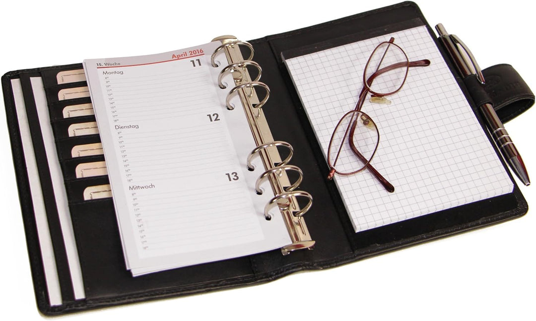 ALMADIH Leder A6 Terminplaner Kalender 2024 Notizblock Premium Leder SCH Geschenkbox Ledermappe Mapp