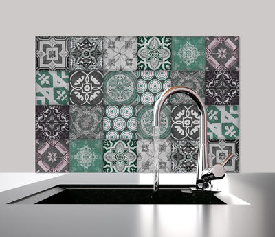 Queence Küchen Spritzschutz,Fliesenmuster' 60x40 cm | Küchenrückwand | Alu-DiBond | Fliesenschutz |
