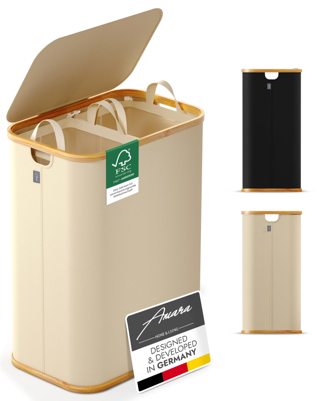 Amara Home & Living - 155 L Wäschekorb mit Deckel - Extra stabiler Wäschekorb-Wäschesammler-Aufbewah