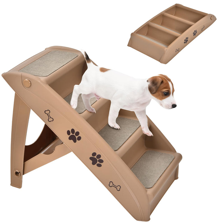 SOARS Haustiertreppe faltbar, 4-stufige Hundetreppe Katzentreppe mit Filz Matte, Tiertreppe für Katz