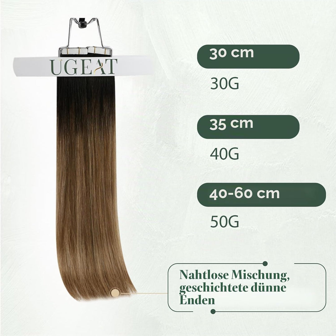 Ugeat Tape Extensions Echthaar Braun Balayage Kurz 30 cm Remy Echthaar Tape Extensions Mittelbraun O