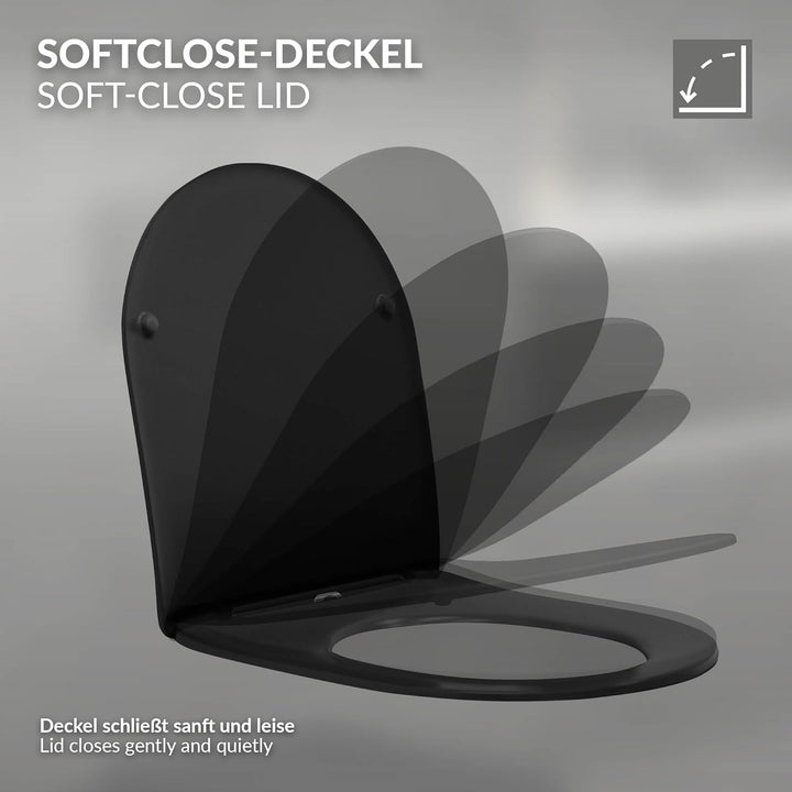 ECD Germany Hänge-WC kurz, spülrandlos, schwarz matt, Wand-WC mit WC-Sitz abnehmbar aus Duroplast So