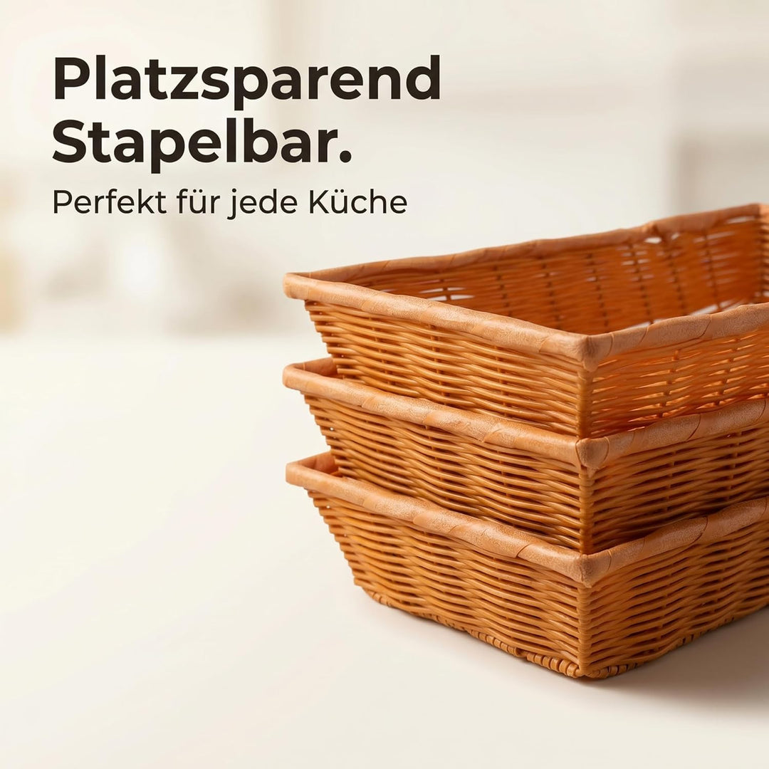 5 Stück Gross Brotkorb Geflochten, 40x30x8cm Rechteckig Brotkörbchen Kunststoff Brot Aufbewahrungsko