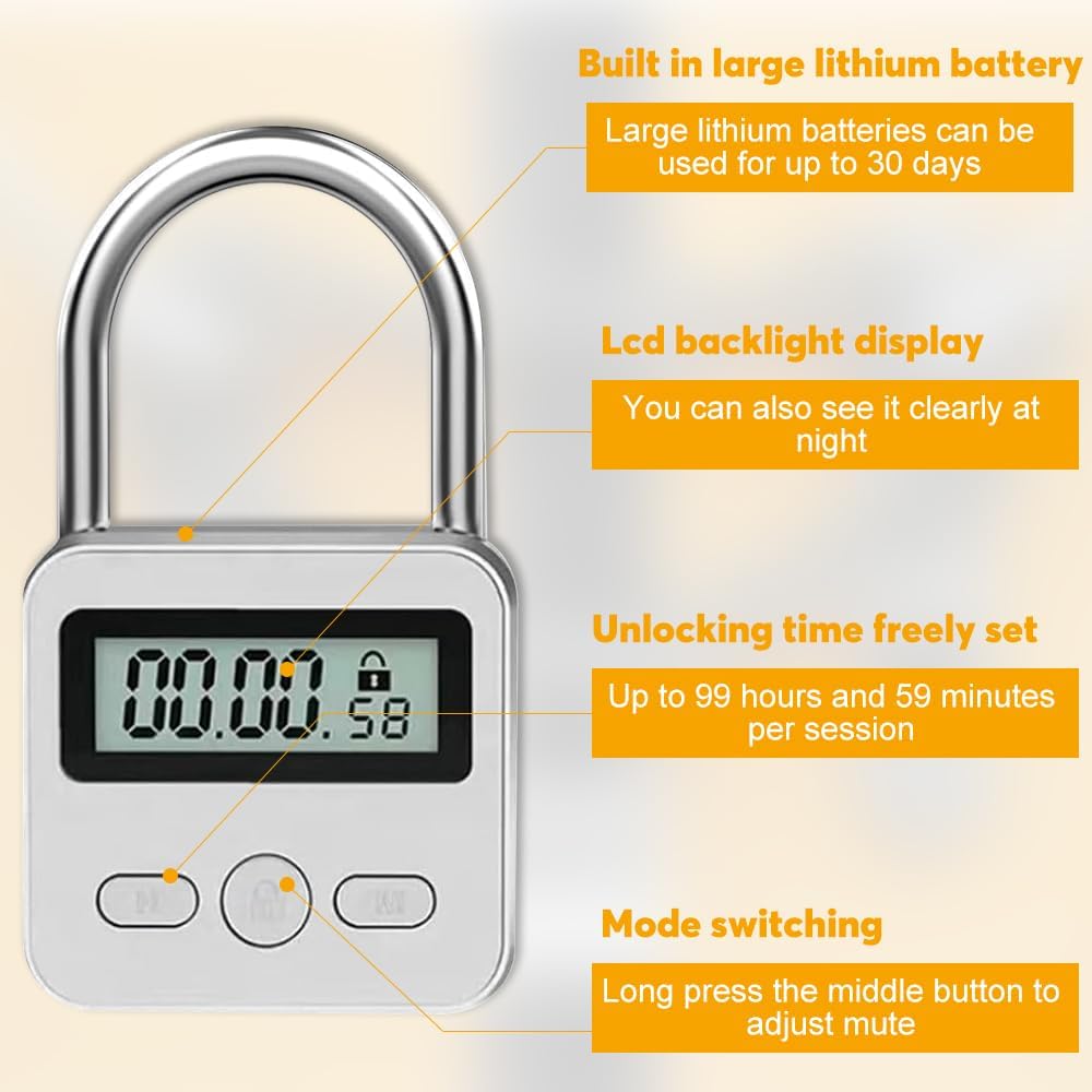 mizikuu Digitale Zeitschloss, Smart Time Lock mit LCD-Display USB Sicherheits Vorhängeschloss Heavy