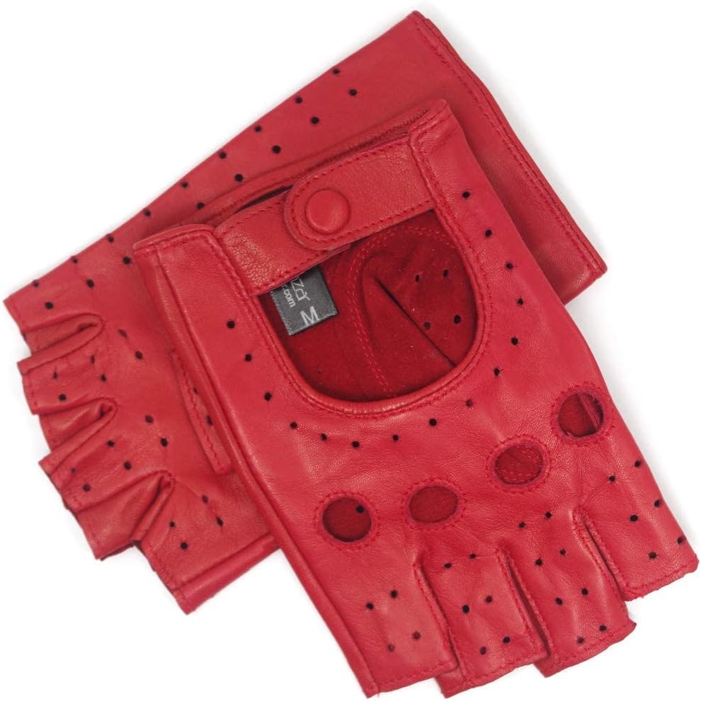 Harssidanzar Damen fingerlose Lederhandschuhe Schaffell Single Line GL012 L Rot, L Rot