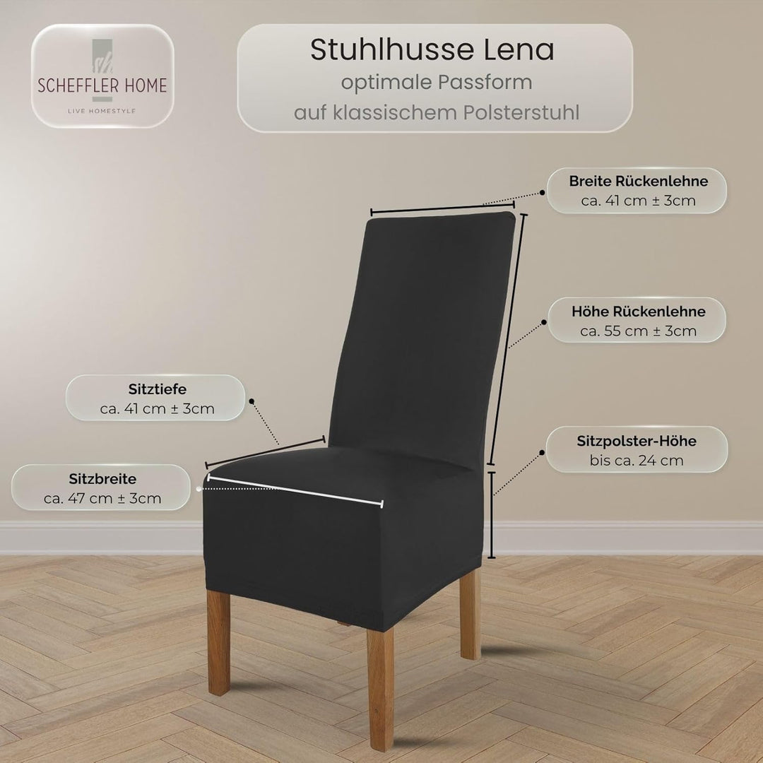 SCHEFFLER-Home Stuhlhussen 4er Set Lena Schwarz/elastische und langlebige Hussen für Stühle/Robustes