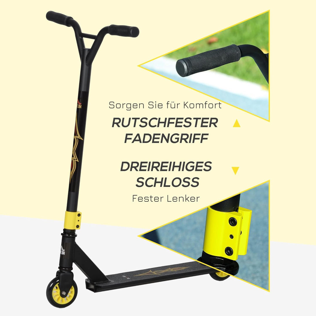HOMCOM Pro Stunt Scooter, Tretroller, Freestyle Tricks, mit 100mm PU-Rädern, für Kinder und Erwachse
