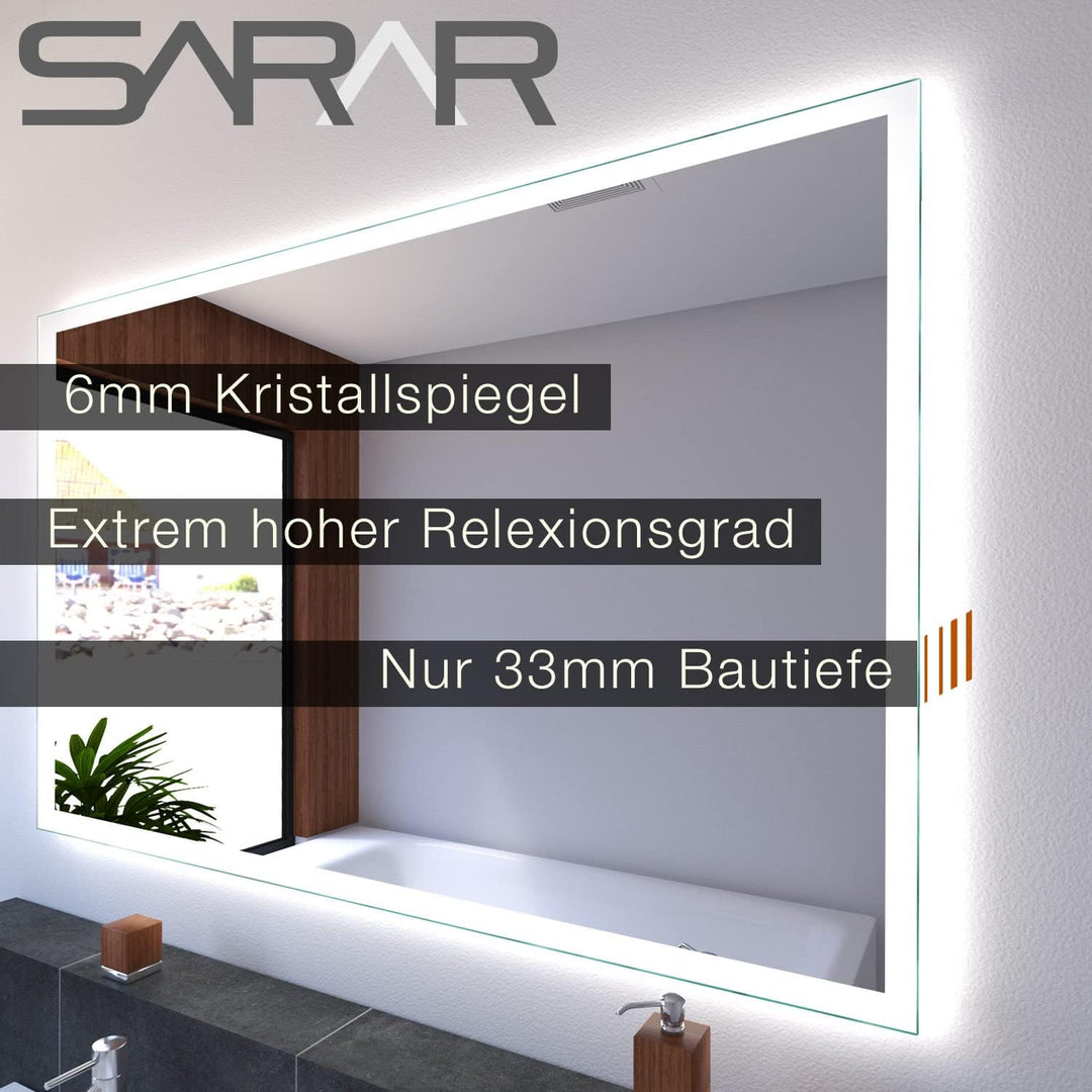 SARAR Badezimmerspiegel mit LED-Beleuchtung Bad 40x40cm Made in Germany Designo MA4110 Wandspiegel B