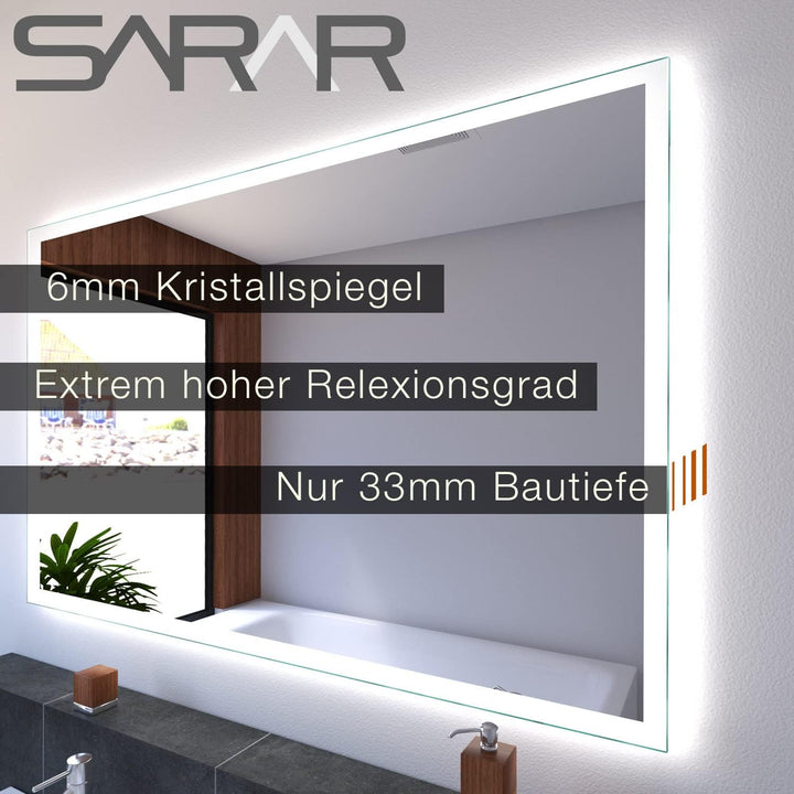SARAR Badezimmerspiegel mit LED-Beleuchtung Bad 40x40cm Made in Germany Designo MA4110 Wandspiegel B