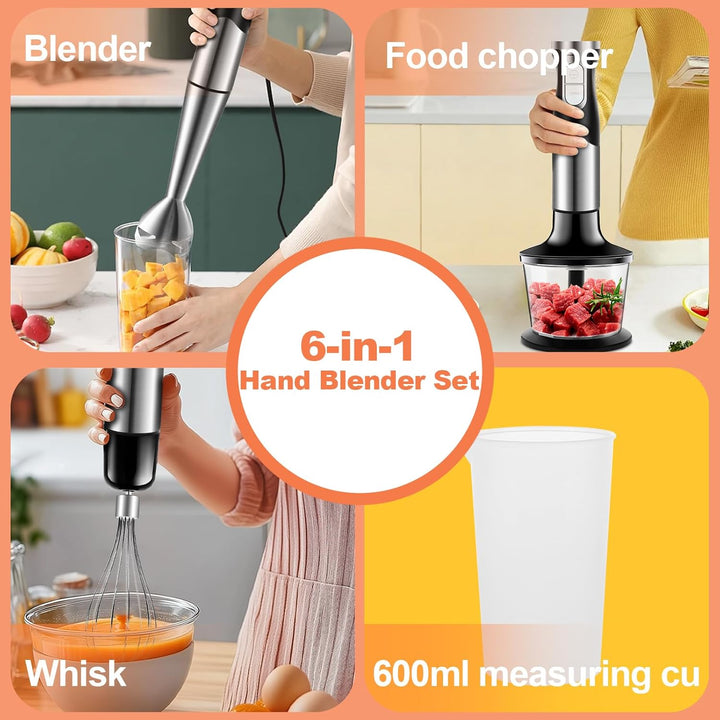 NWOUIIAY Handmixer Stabmixer Elektrischer 6-in-1 1200W Edelstahl Pürierstab mit 600ml Messbecher,Ede