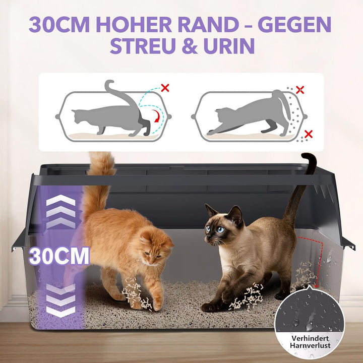XXXL Edelstahl Katzenklo hoher Rand 70 × 50 × 30 cm 90 L offene Katzentoilette Edelstahl für grosses