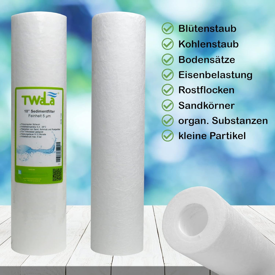 TWaLa 50x Sediment Vorfilter Grobfilter 10 Zoll Wasserfilter 5 µm für Umkehrosmose, Hauswasseranlage
