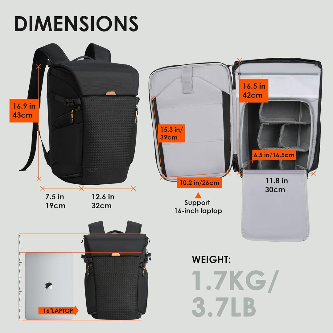 TARION Kamerarucksack Wasserdicht Professionelle Fotorucksack - Schwarz Gross Kamera Rucksack mit 16