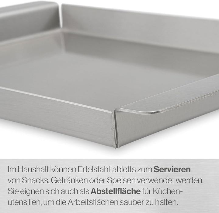 Serviertablett Edelstahl Rechteckig - Für Speisen, Snacks, Kaffee & Kuche - Tablett mit Griffen - Au
