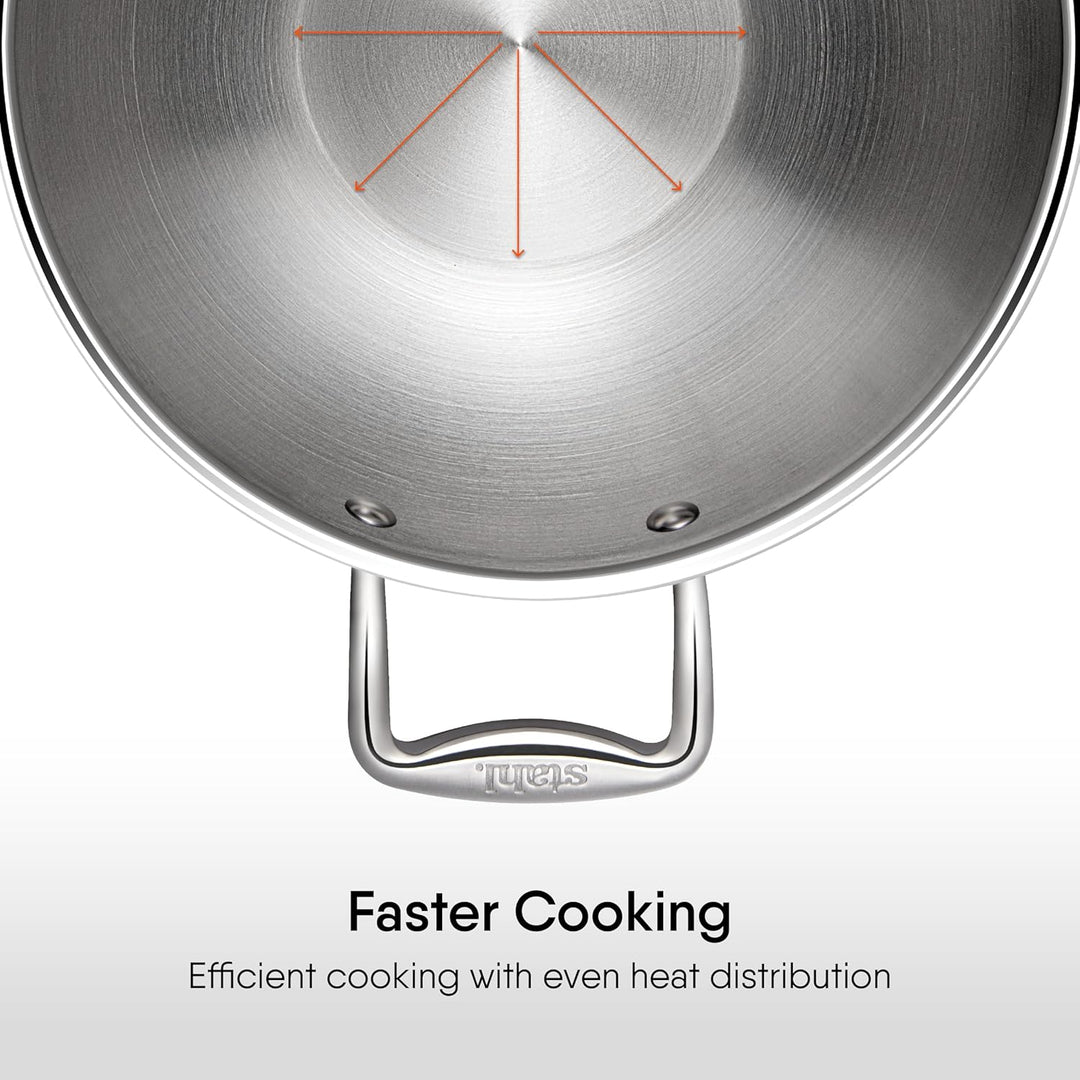 Stahl Stainless Steel Artisan Kadhai, 1-Piece, Silver (10 IN) Kadhai with Handle 26 cm, 3.3 Ltr, Kad