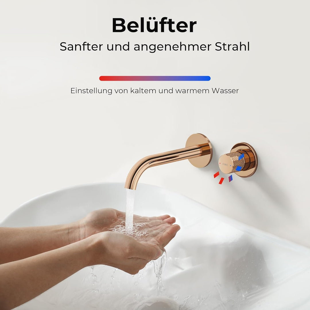 EMKE Waschtischarmatur Unterputz für Wandmontage, Wasserhahn Bad Unterputz, Mischbatterie Waschbecke