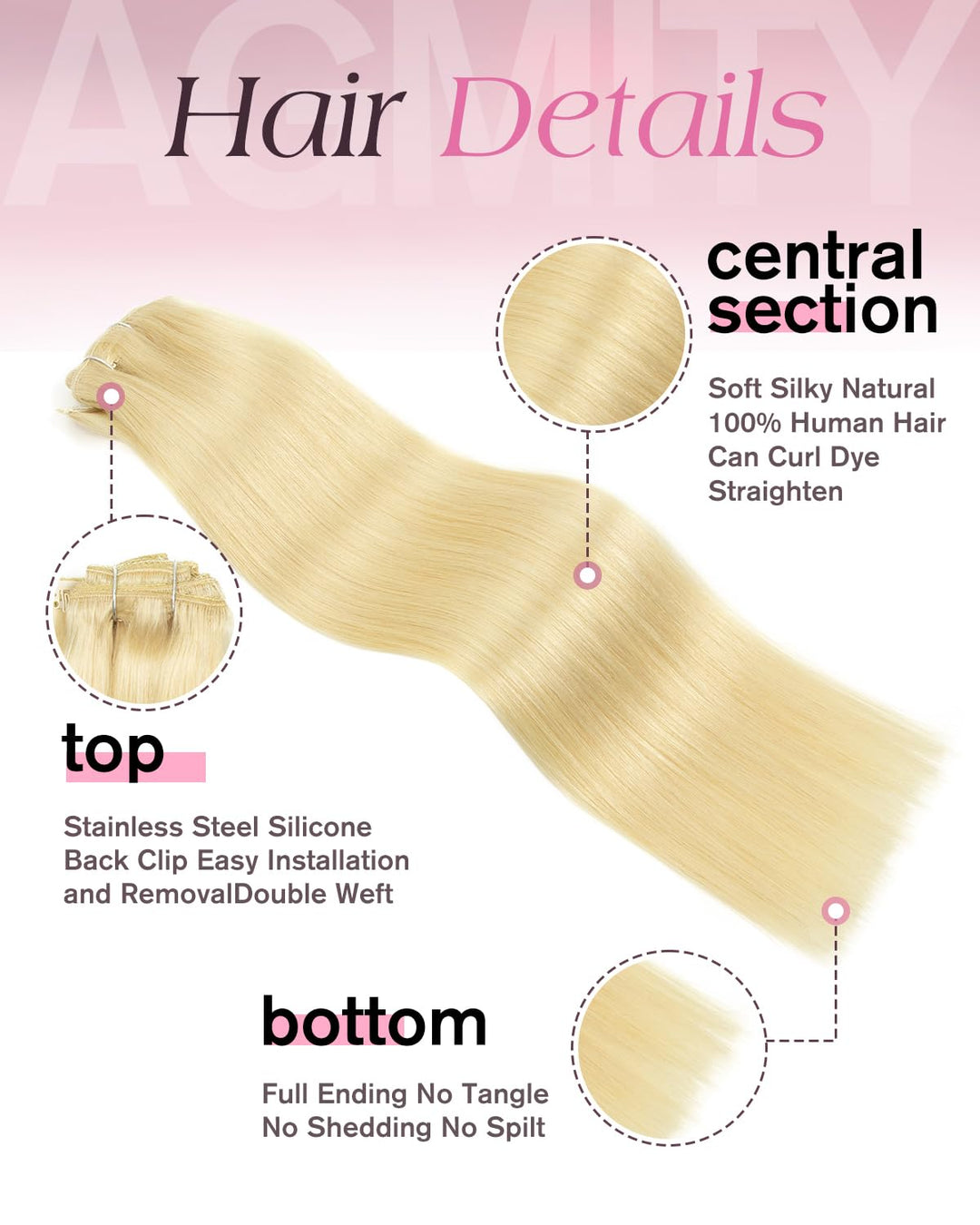AGMITY Echthaar Extensions Clip in Extensions Echthaar 35cm 110g 7 Stück Unsichtbar Gerade Glatt Nah