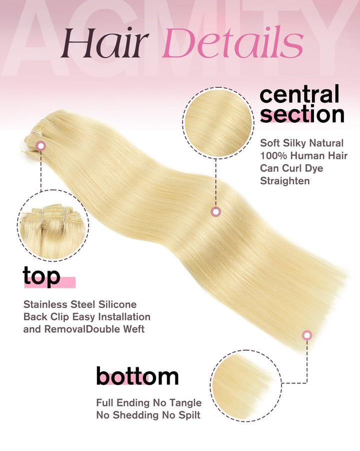 AGMITY Echthaar Extensions Clip in Extensions Echthaar 35cm 110g 7 Stück Unsichtbar Gerade Glatt Nah