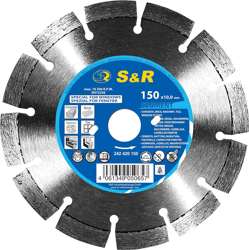 S&R Diamanttrennscheibe 150mm, Segment, für Fensterrenovierung mit BEPo, Alu Fenster, Holzfenster, K