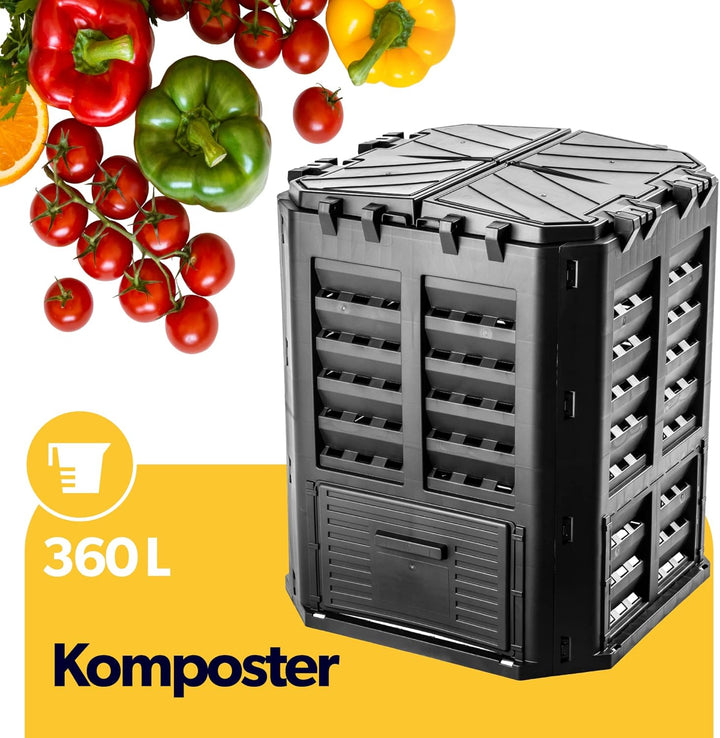 KADAX Komposter, Schwarze Kompostanlage, Schnellkomposter aus Kunststoff, witterungsbeständiger Ther