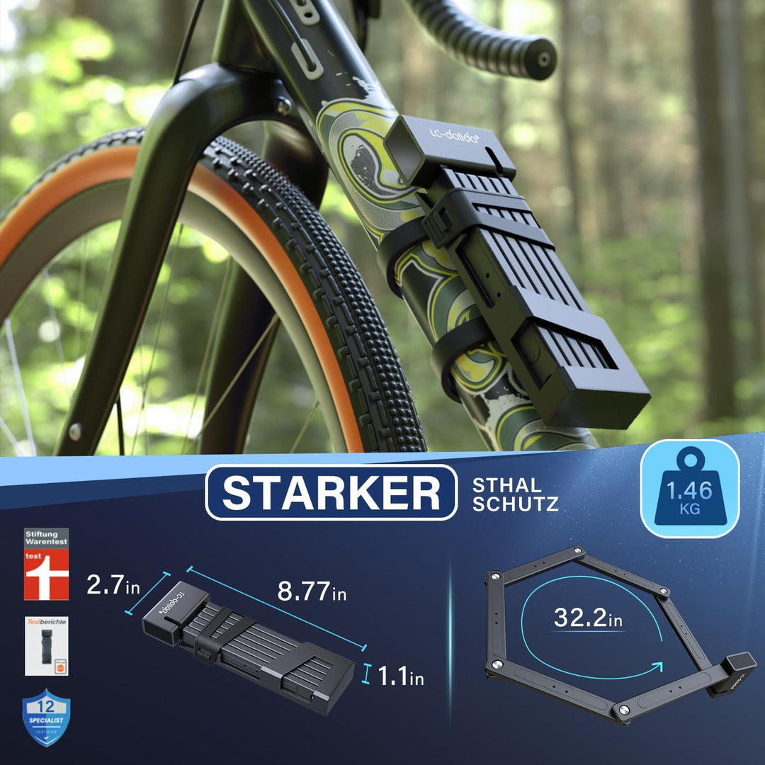 Fahrradschloss Faltschloss, Fahrrad Schloss hohe sicherheit mit Halterung aus gehärtetem Stahl mit 9