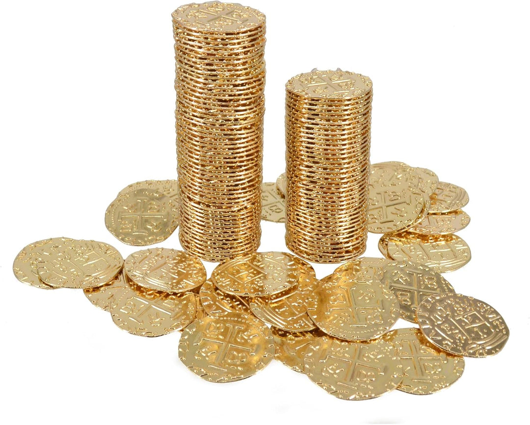 ZUCOS Piraten Münzen Zubehör,Goldmünzen-Set, Metall Goldtaler Deko Dublonen für DND Brettspiele, Cos