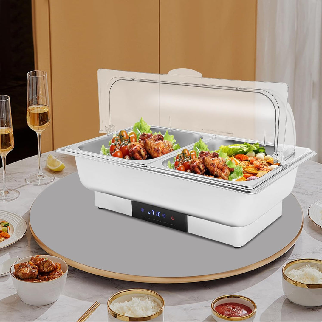 Elektrischer Buffetwärmer, Buffet mit LED-Display, 600 W, Buffet mit 2 Becken aus Edelstahl, einstel