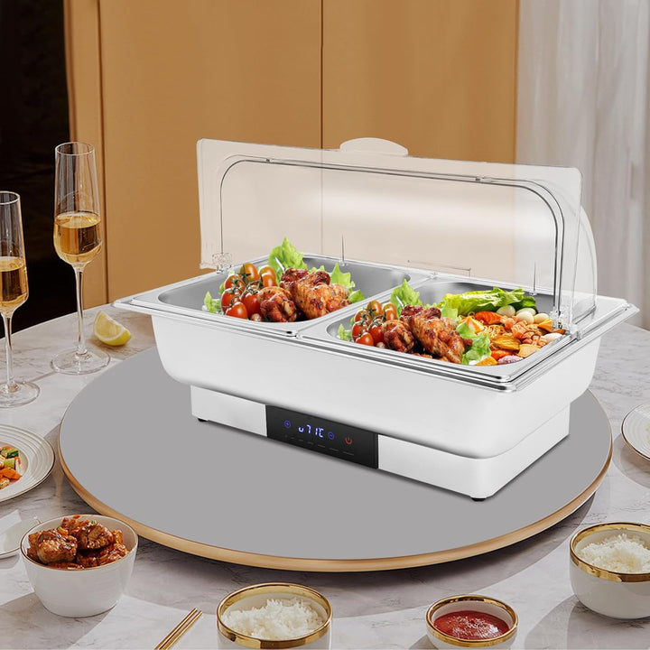 Elektrischer Buffetwärmer, Buffet mit LED-Display, 600 W, Buffet mit 2 Becken aus Edelstahl, einstel