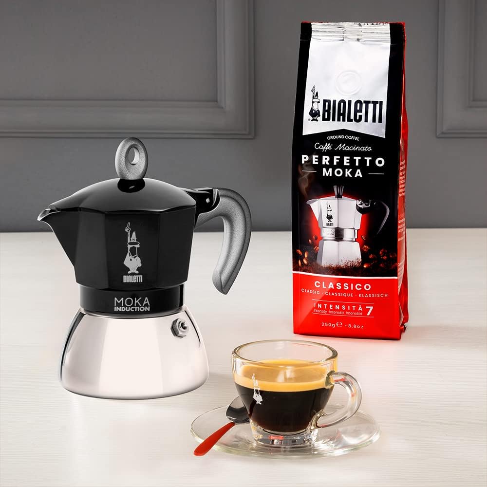 Bialetti - Moka Induction, Moka-Kanne, Geeignet für Alle Herdarten, 2 Tassen Espresso (100ml), Schwa