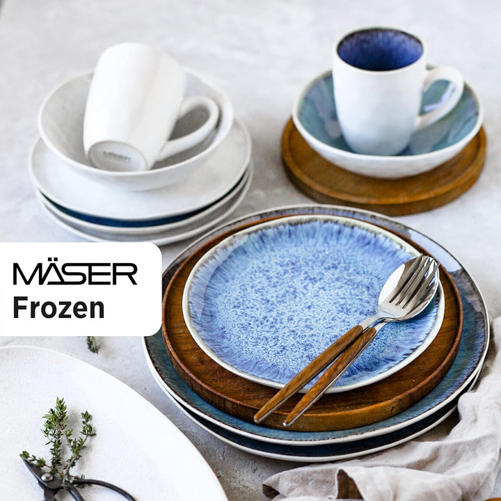 MÄSER Frozen, Müslischalen Set mit gesprenkelter Glasur und organischer Formgebung, 4 Keramikschalen