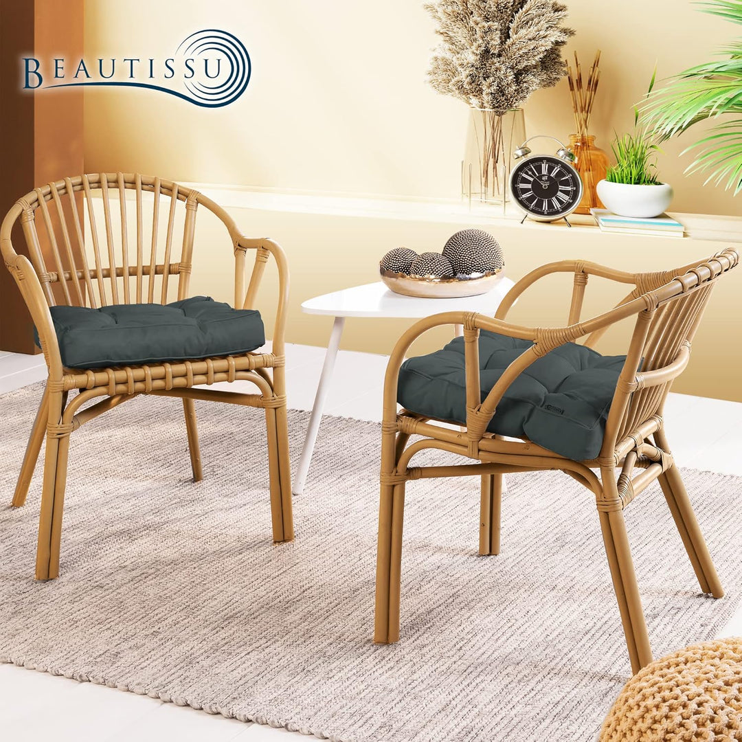 Beautissu Lounge Kissen Outdoor 50x50 cm Anthrazit – Bequemes Sitzkissen Gartenstuhl 10 cm dick Sitz