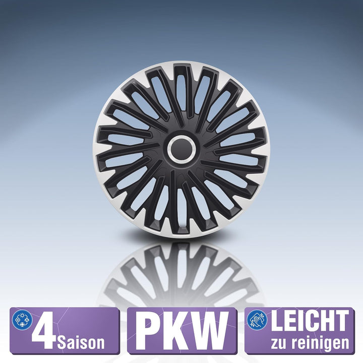 PETEX RB558515 Radzierblende Quantum Pro schwarz/silber Grösse 15" 2-fach lackiert mit Chromring Mat