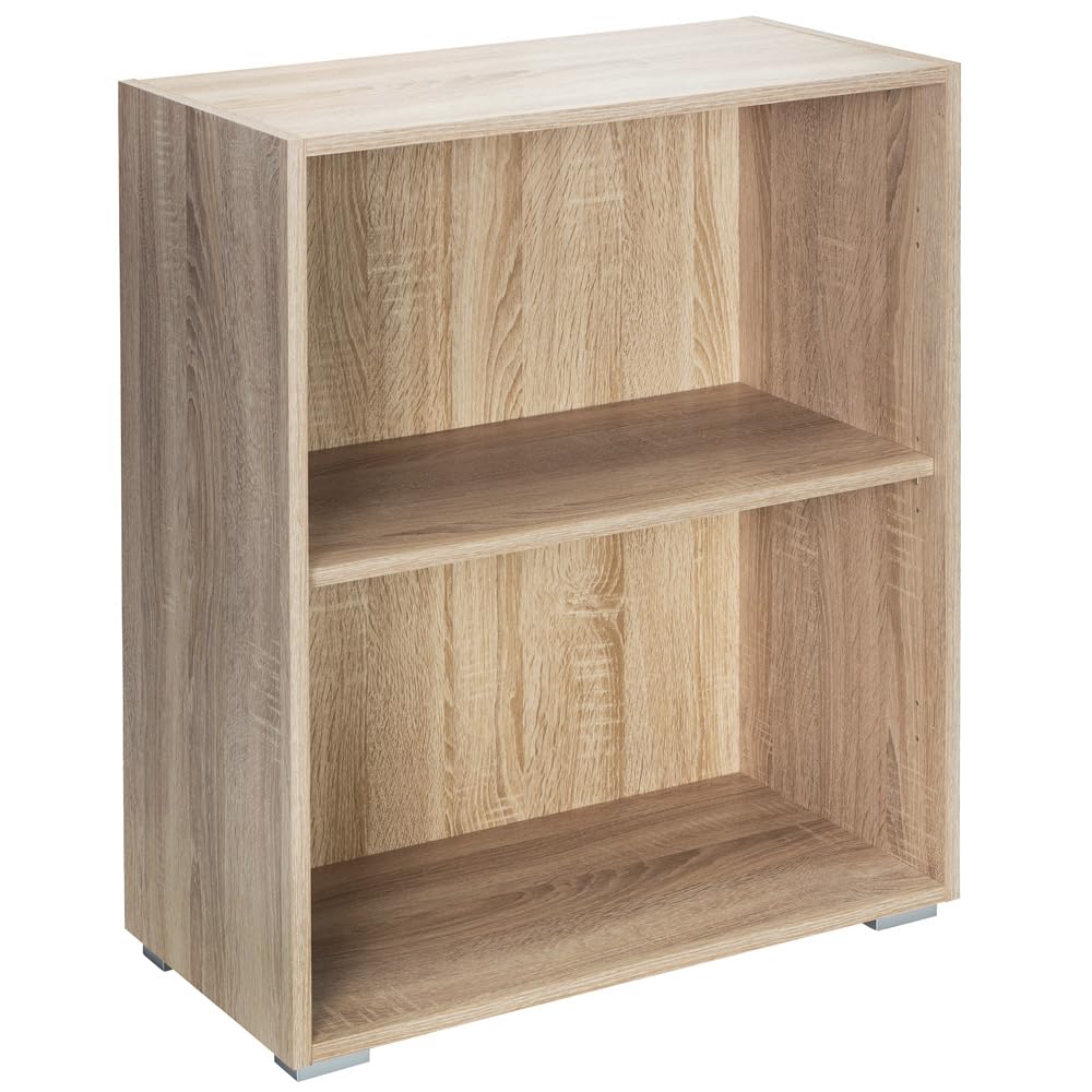 Casaria® Bücherregal 77x60x28cm Eiche Holz 2 Fächer Boden Höhenverstellbar 150kg Belastbarkeit Kipps